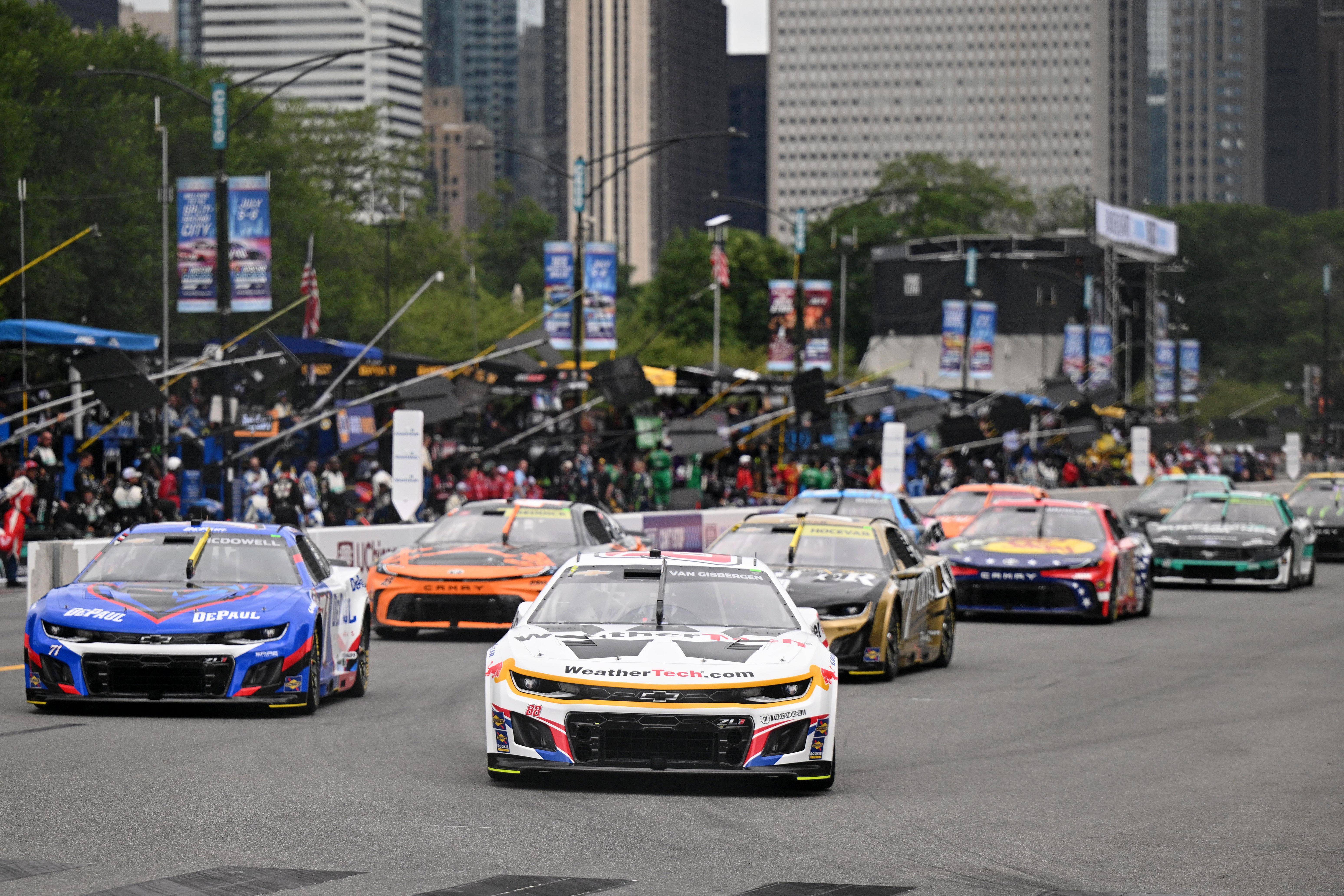 NASCAR Cup Series driver Shane van Gisbergen (88) leads the field during the Grant Park 165. Source: Imagn